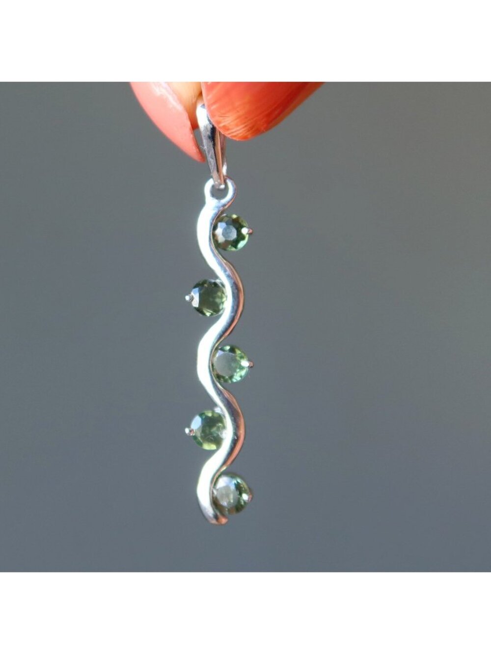 Moldavite Pendant Constellation Lyra Green Tektite Gemstone Sterling Silver